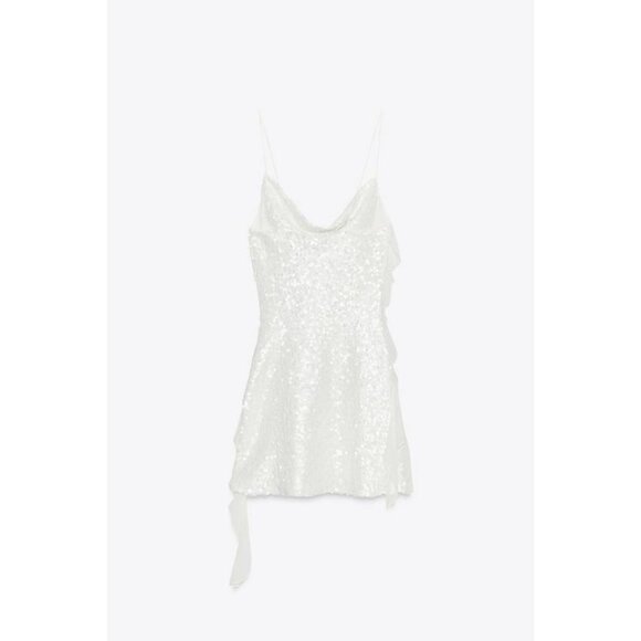 ZARA SEQUINNED RUFFLE MINI DRESS - Picture 6 of 7